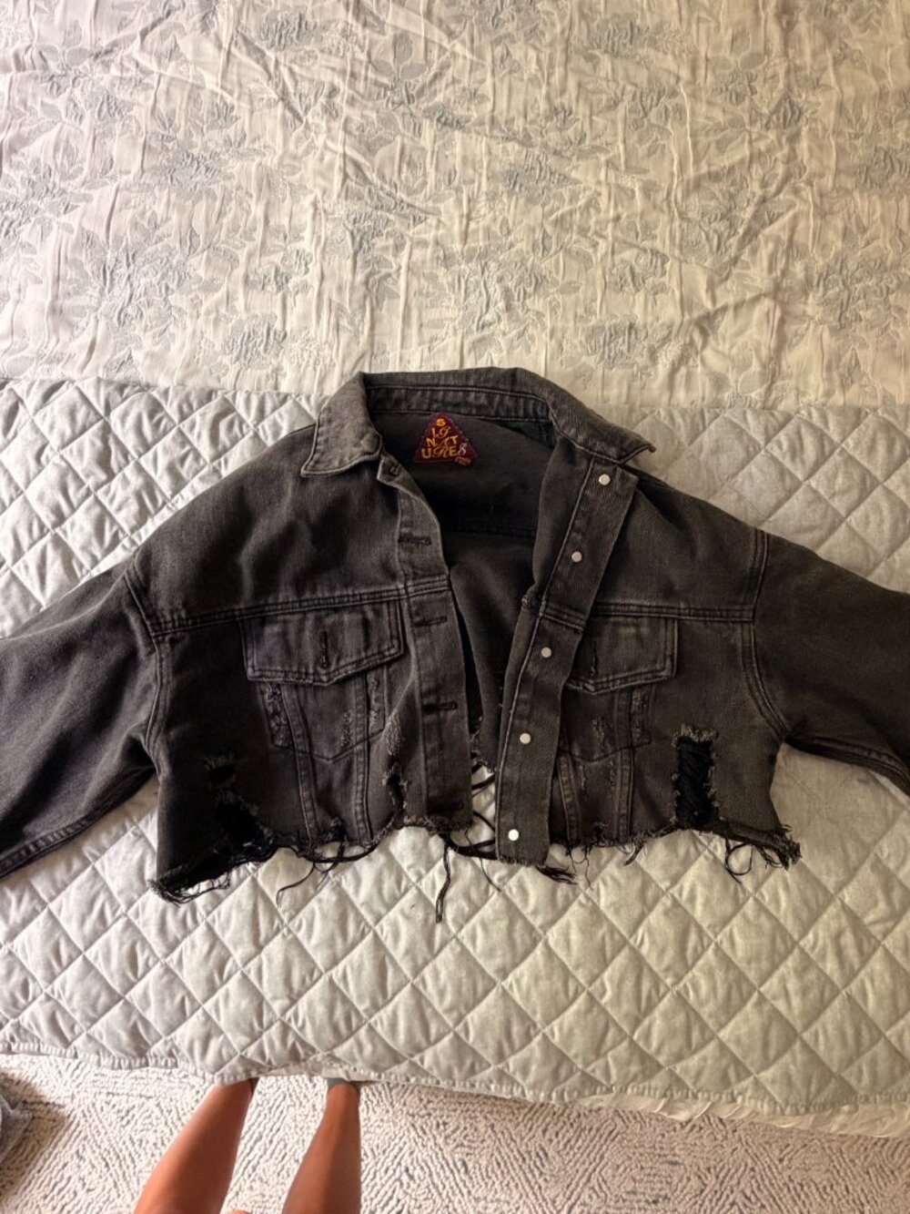 Black Cropped Jean Jacket S/M